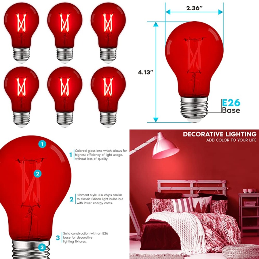 Outdoor Lighting Decoration - Bombillas LED Edison A19, Equivalente a