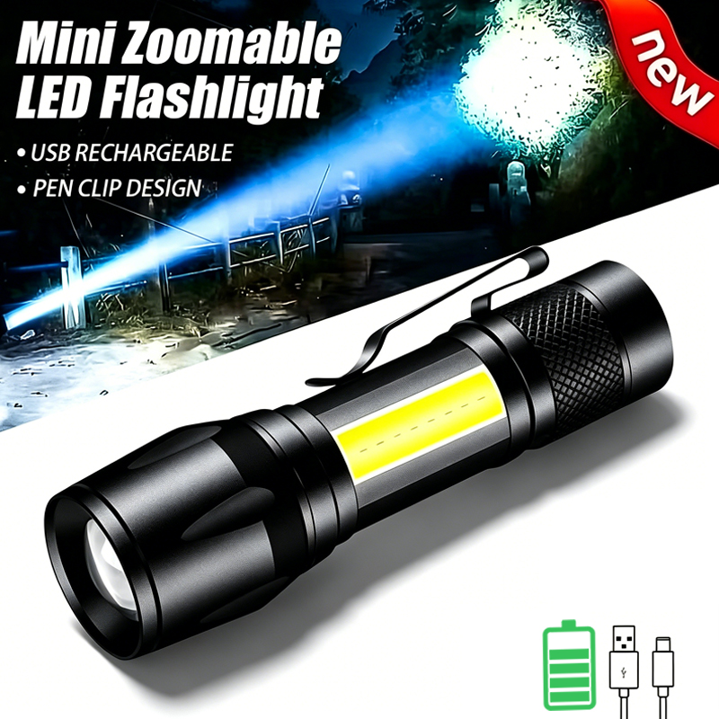 Outdoor Lighting Black - Mini linterna LED COB+XPE, linterna portátil