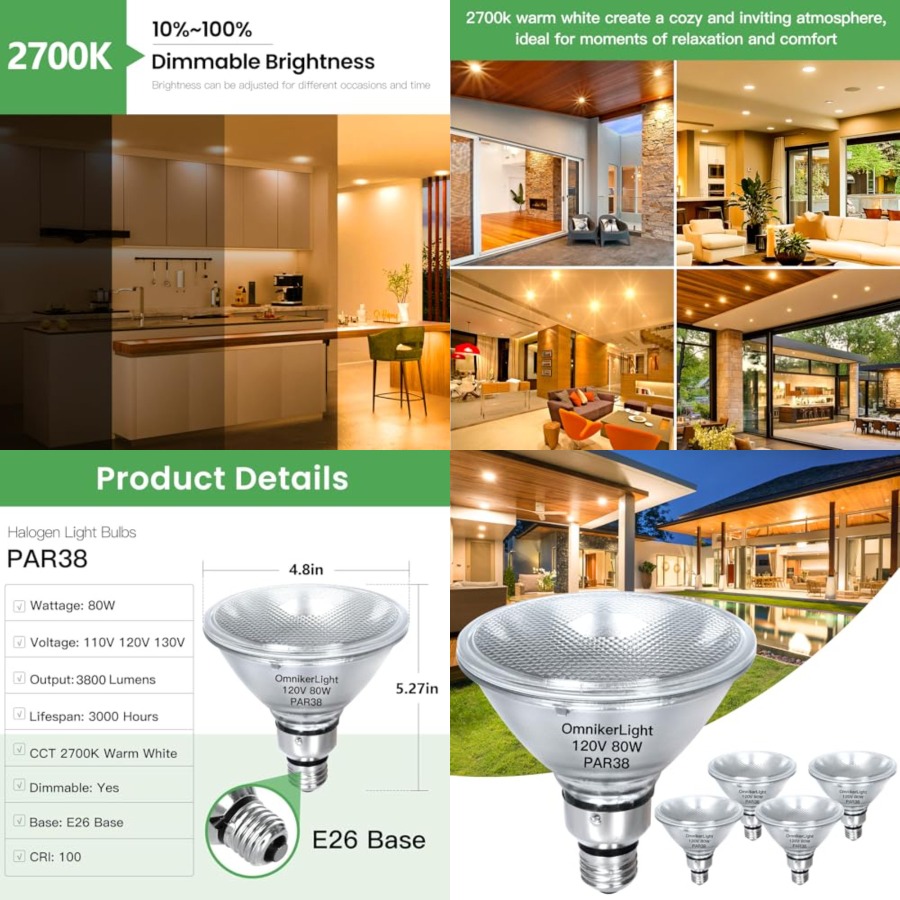 Outdoor Lighting Bulbs - Bombillas PAR38 para Proyector, Bombilla Halógena