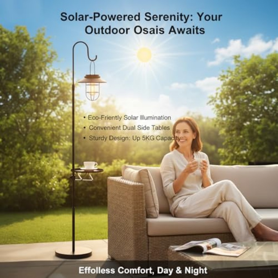 Lámpara Solar de Pie con Mesa, - Outdoor Lighting For Patio reseña y precio